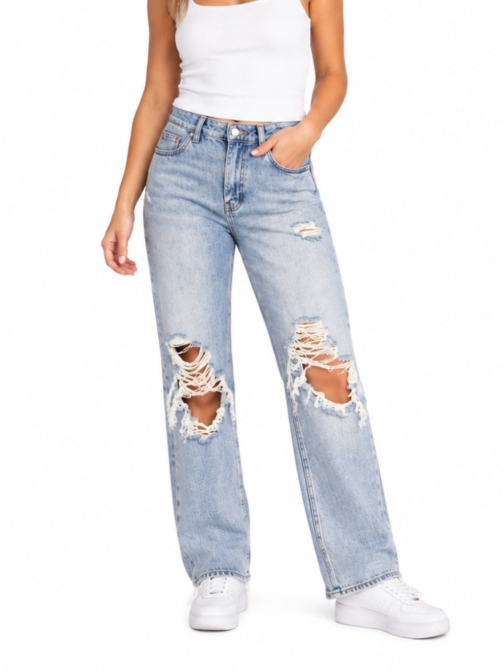Mavi Barcelona High Rise Loose Straight Distressed Jeans Light Wash Size 29/29